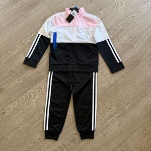 Adidas Black and Pink Tracksuit with White Accents